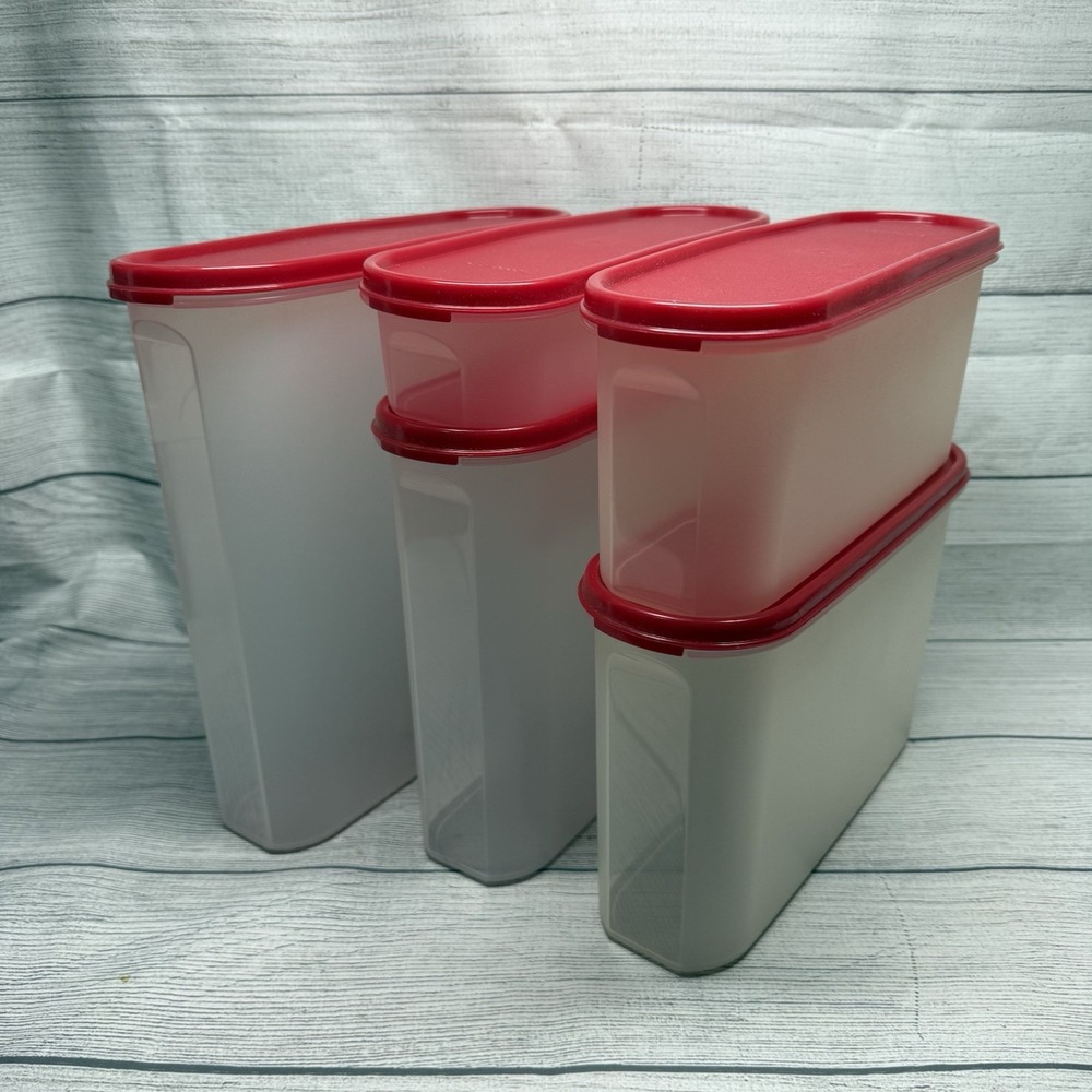 Tupperware Modular Mate Super Oval 1-5 5 Piece Set Red Seals